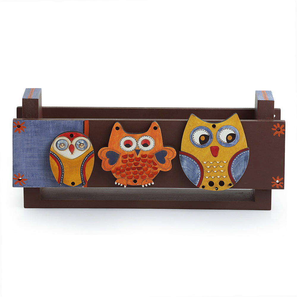 'Triple Owl Motifs' Pine Wood Towel Holder (Upto 3 Towels)