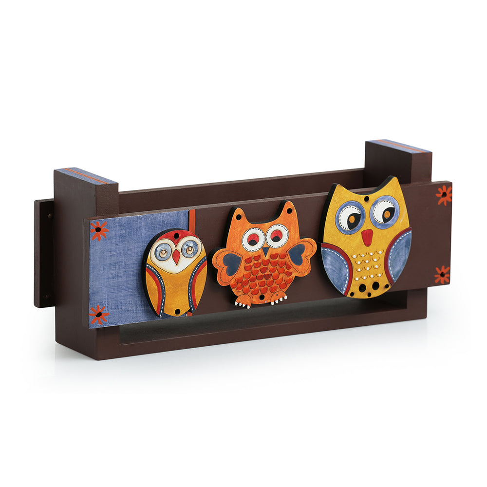 'Triple Owl Motifs' Pine Wood Towel Holder (Upto 3 Towels)