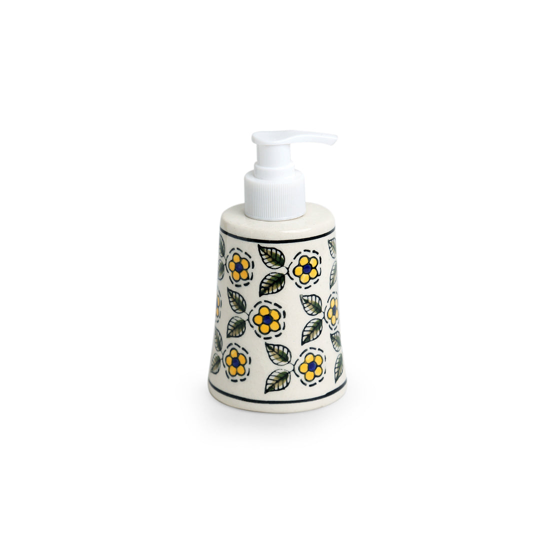 'Yellow Poppy' Handpainted Body Lotion & Liquid Soap Dispenser Bathroom Accessory In Ceramic