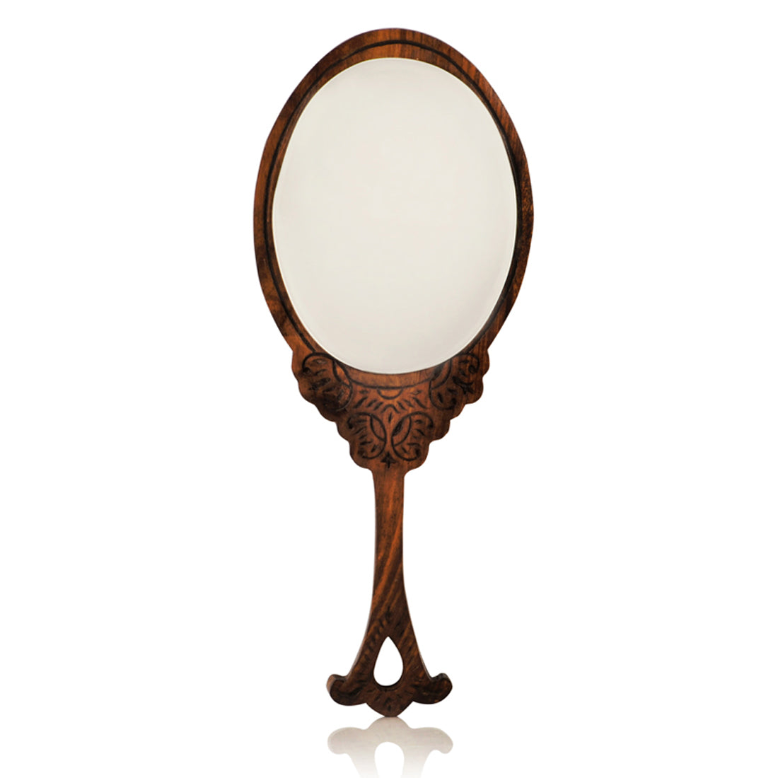 Hand Engraved Sheesham Wood Handheld Mirror from 'Royal Queen Collection'