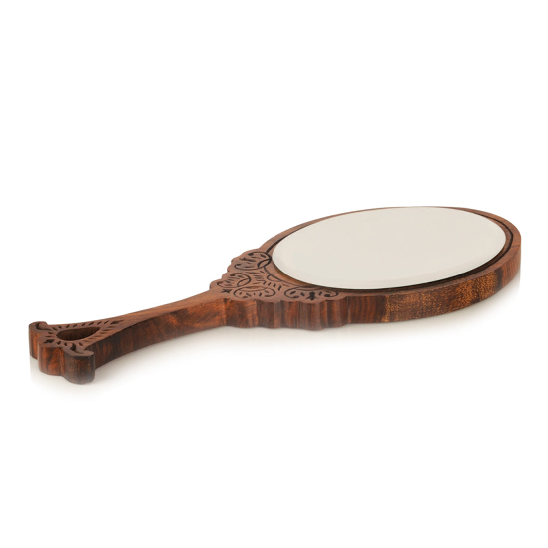 Hand Engraved Sheesham Wood Handheld Mirror from 'Royal Queen Collection'