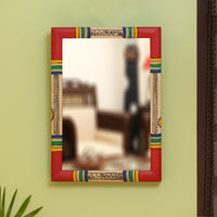 Warli Handpainted Wall Mirror In Pine Wood