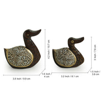 'The Elegant Ducks' Hand Carved & Handpainted Cotton Cloth Showpiece In Eucalyptus Wood (Set of 2)