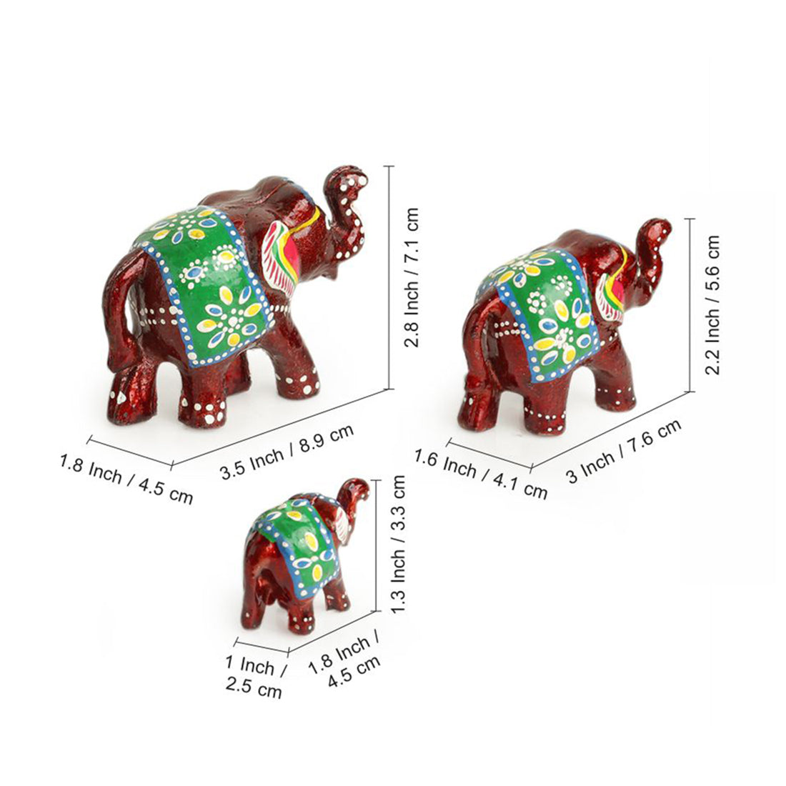 'Seven Tuskers In Maroon' Hand Carved & Handpainted Showpiece In Resin (Set of 7)