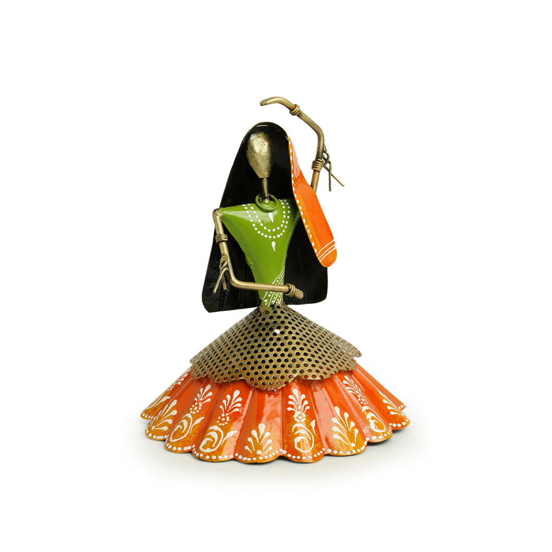 'Rajasthani Kalbeliya Dance Girl' Handpainted Decorative Showpiece (10 Inch, Iron)