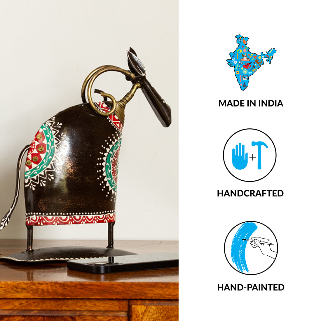 'Festive Oxen' Handpainted Decorative Showpieces (Set of 2, Iron, 10 Inch)