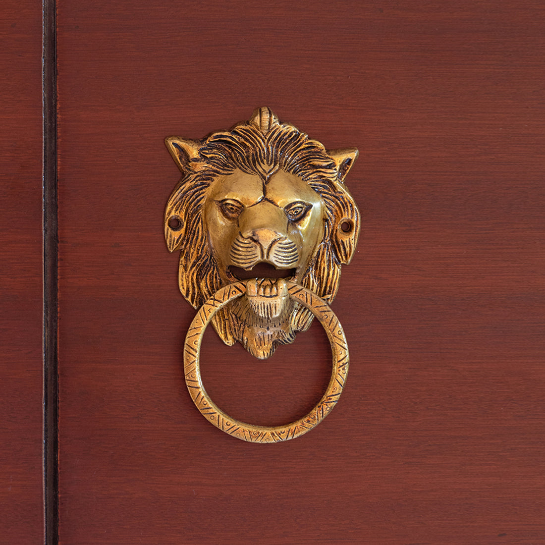 'Lion Laurels' Hand-Etched Cavred Door Knocker In Brass