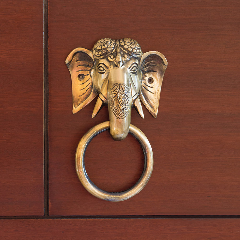 'Elephant Emblems' Hand-Etched Carved Door Knocker In Brass