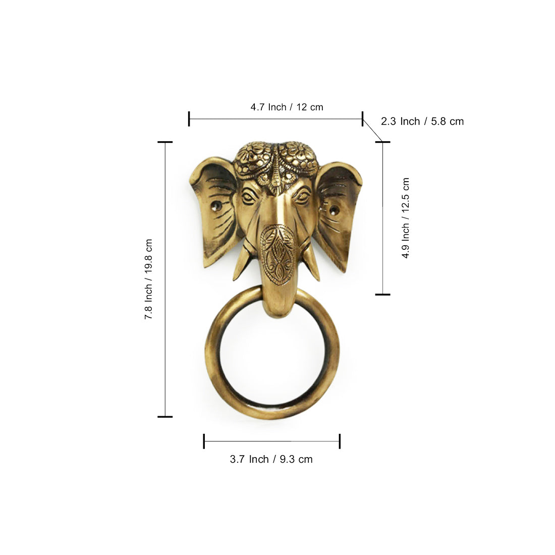 'Elephant Emblems' Hand-Etched Carved Door Knocker In Brass