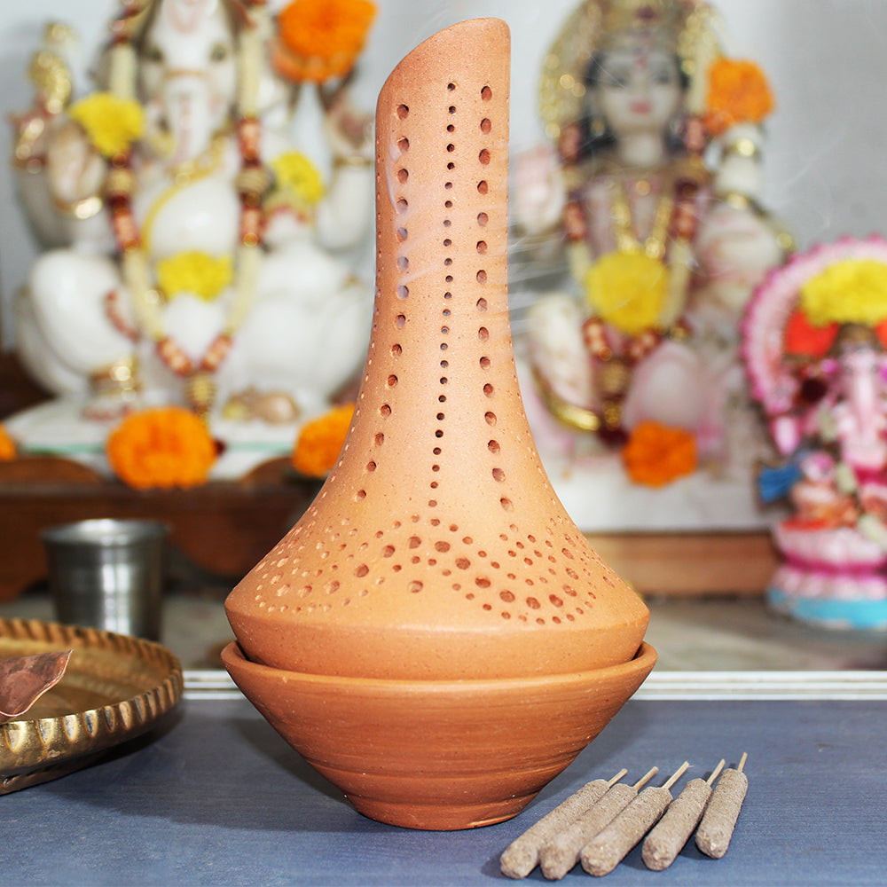 Handcrafted Terracotta "Fountain" Incense Stick Stand with Incense Sticks (100pcs)