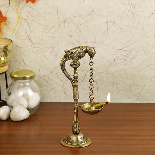 Brass Metal Handcrafted Lamp with Parrot Diya (3 x 2.5 in)