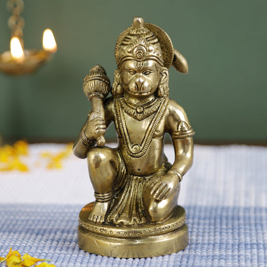 Brass Metal Handcrafted Lord Hanuman Round Base (3 x 2.3 in)