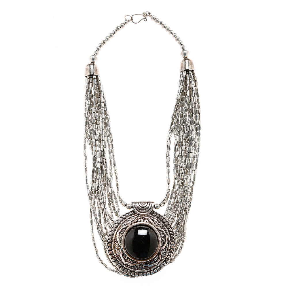 silver beadwork necklace