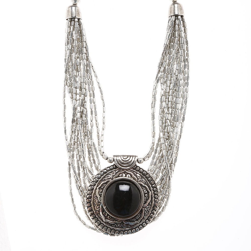 silver beadwork necklace