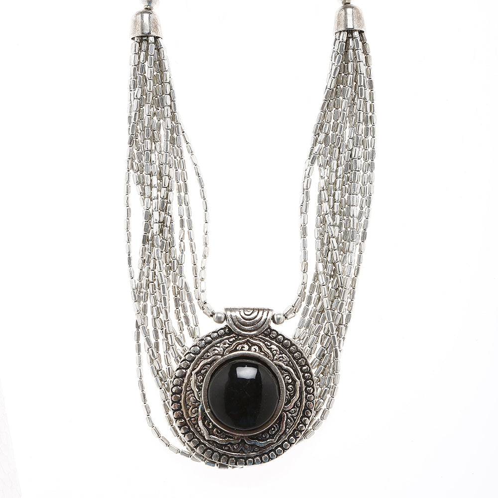 silver stone beadwork necklace