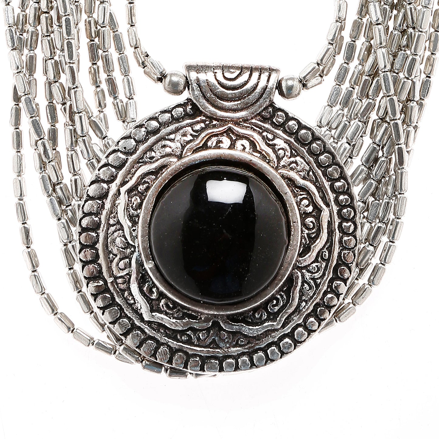 silver stone beadwork necklace