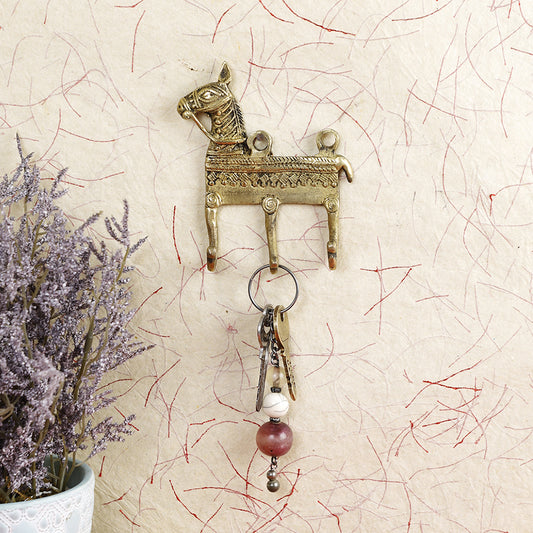 Brass Metal Handcrafted Horse Key Holder (4 x 1 in)
