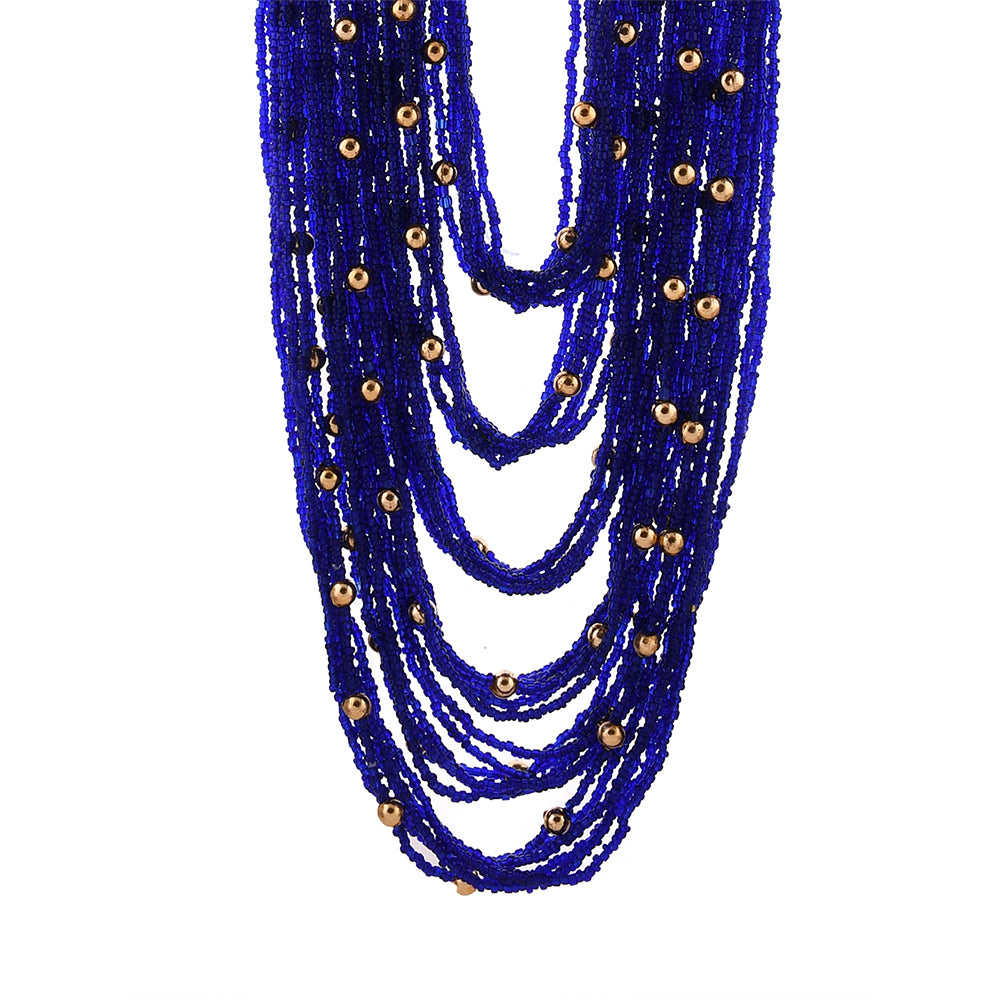 Handcrafted Blue & Golden Beads Necklace by Bamboo Tree Jewels