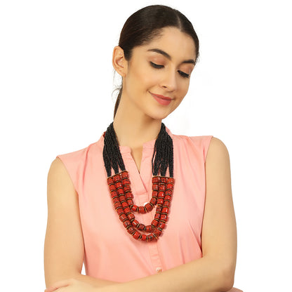 Handcrafted Black & Red Beads Necklace by Bamboo Tree Jewels