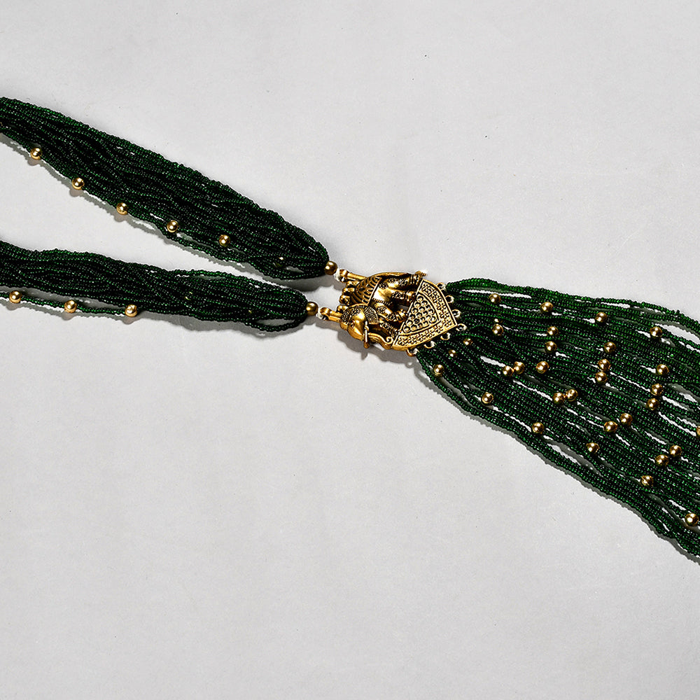 Handcrafted Green & Golden Beads Necklace by Bamboo Tree Jewels