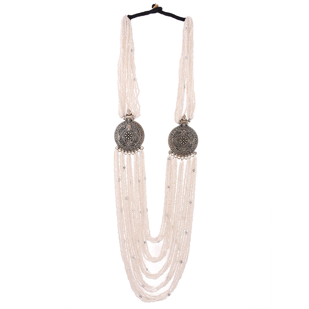 Handcrafted White & Silver Beads Necklace by Bamboo Tree Jewels