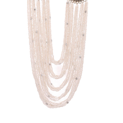 Handcrafted White & Silver Beads Necklace by Bamboo Tree Jewels