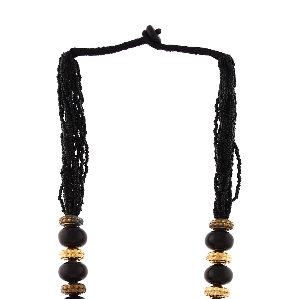 Handcrafted Black & Golden Beads Necklace by Bamboo Tree Jewels