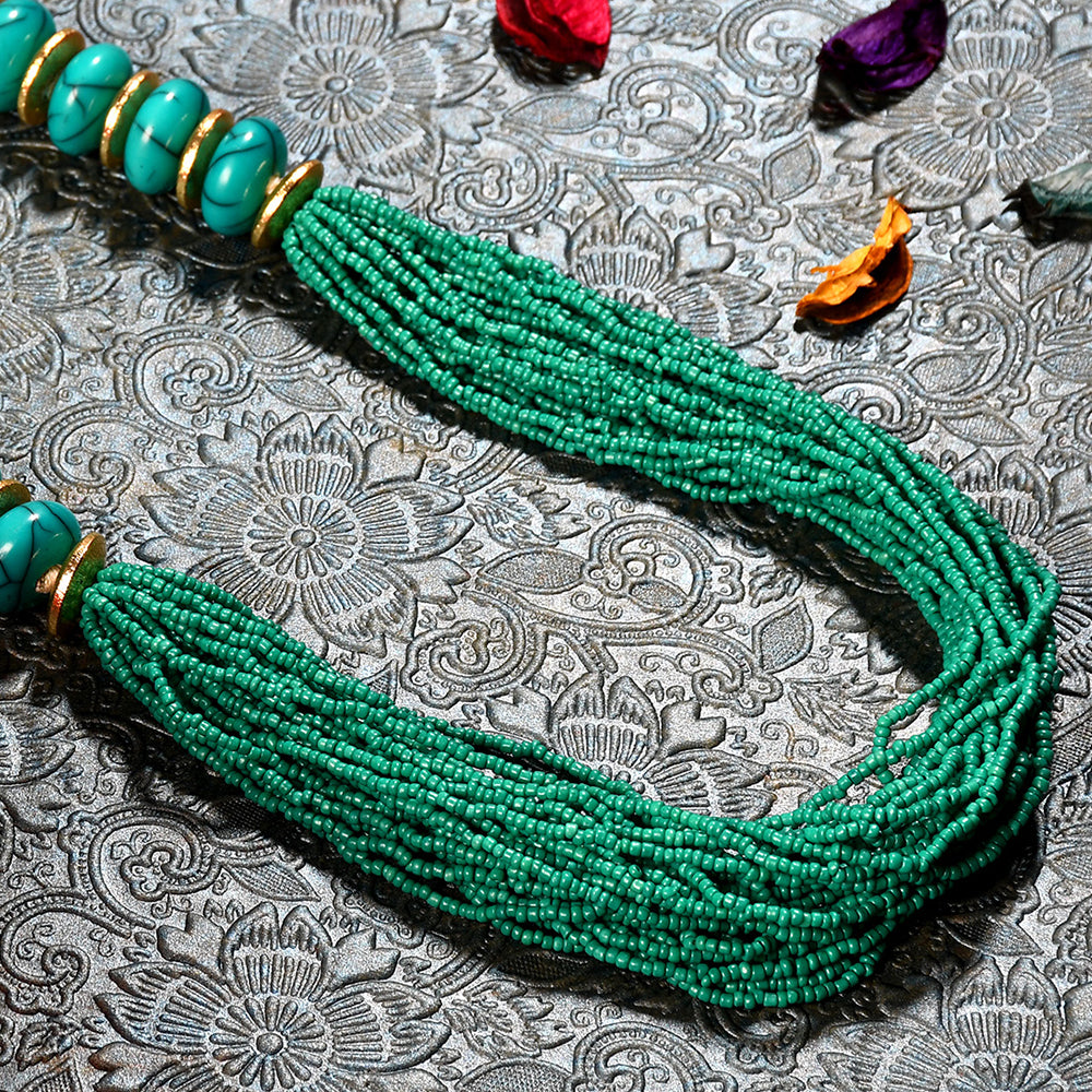 Handcrafted Turquoise & Golden Beads Necklace by Bamboo Tree Jewels