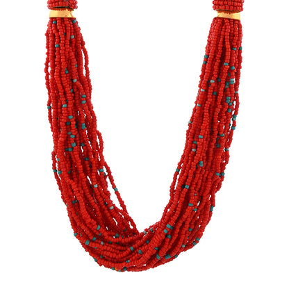 Handcrafted Red & Turquoise Beads Necklace by Bamboo Tree Jewels