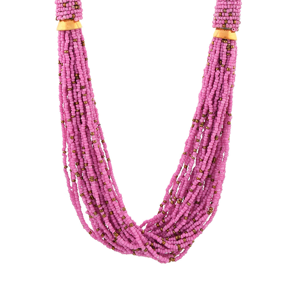 Handcrafted Pink & Golden Beads Necklace by Bamboo Tree Jewels