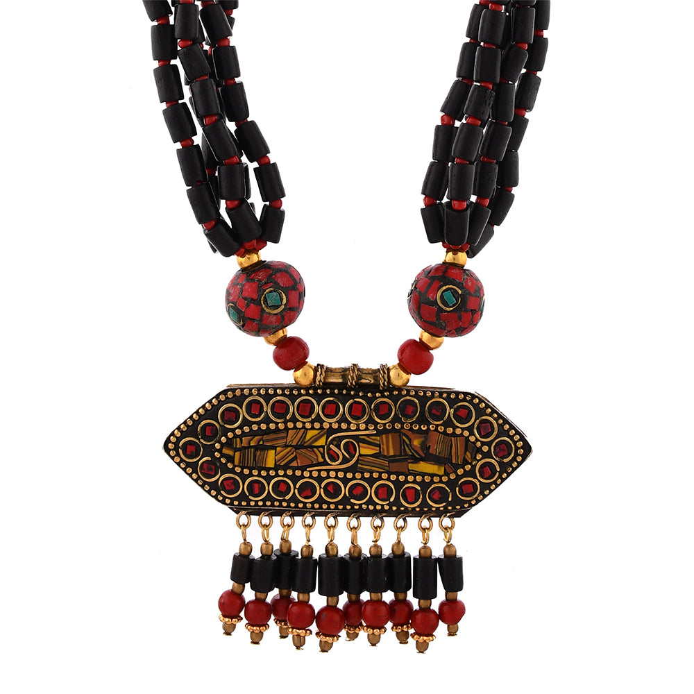 Handcrafted Multicolour Gold Tone Beads Necklace by Bamboo Tree Jewels