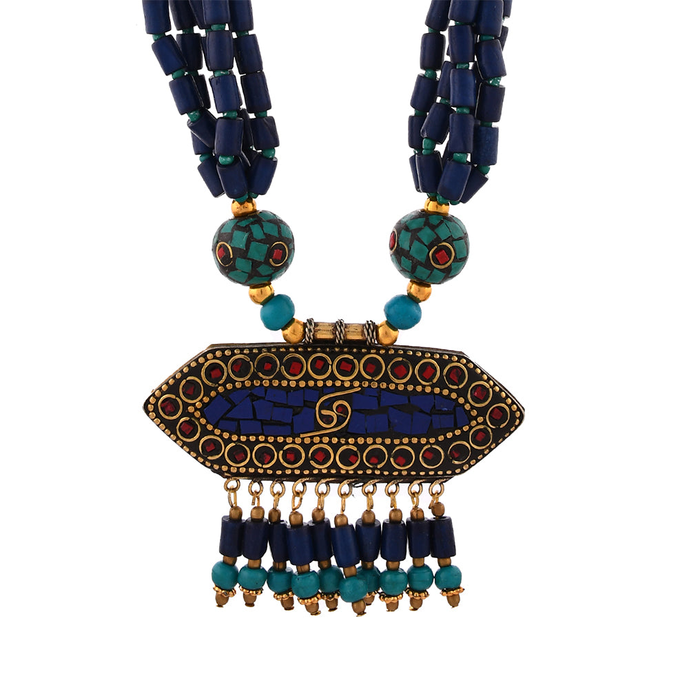Handcrafted Blue & Golden Tone Beads Necklace by Bamboo Tree Jewels