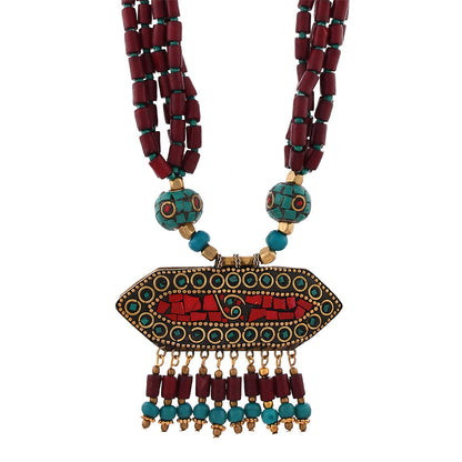 Handcrafted Maroon & Turquoise Beads Necklace by Bamboo Tree Jewels