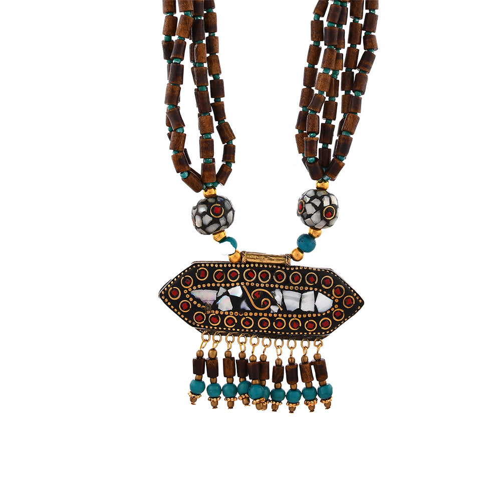 Handcrafted Brown & Turquoise Beads Necklace by Bamboo Tree Jewels
