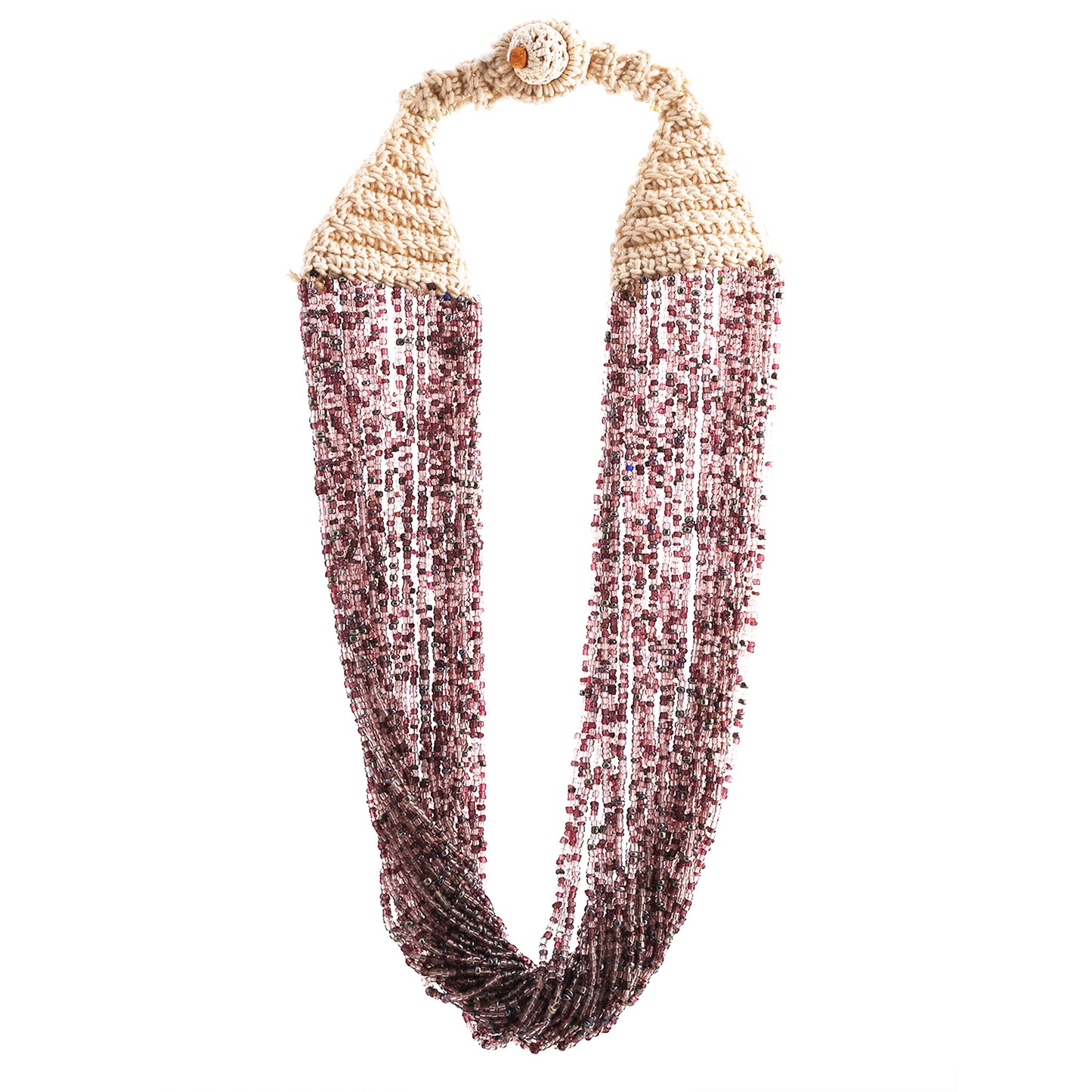 Purple White Long Beaded Handcrafted Necklace by Bamboo Tree Jewels