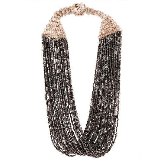 Silver White Long Beaded Handcrafted Necklace by Bamboo Tree Jewels