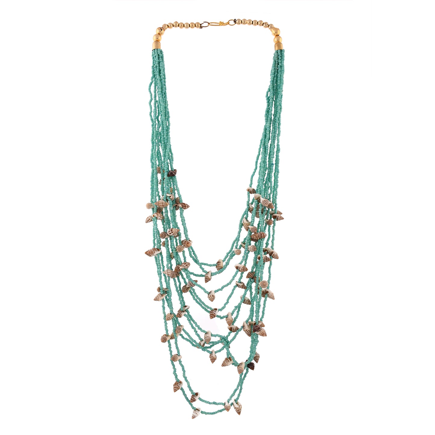 Green White Long Beaded Handcrafted Necklace by Bamboo Tree Jewels
