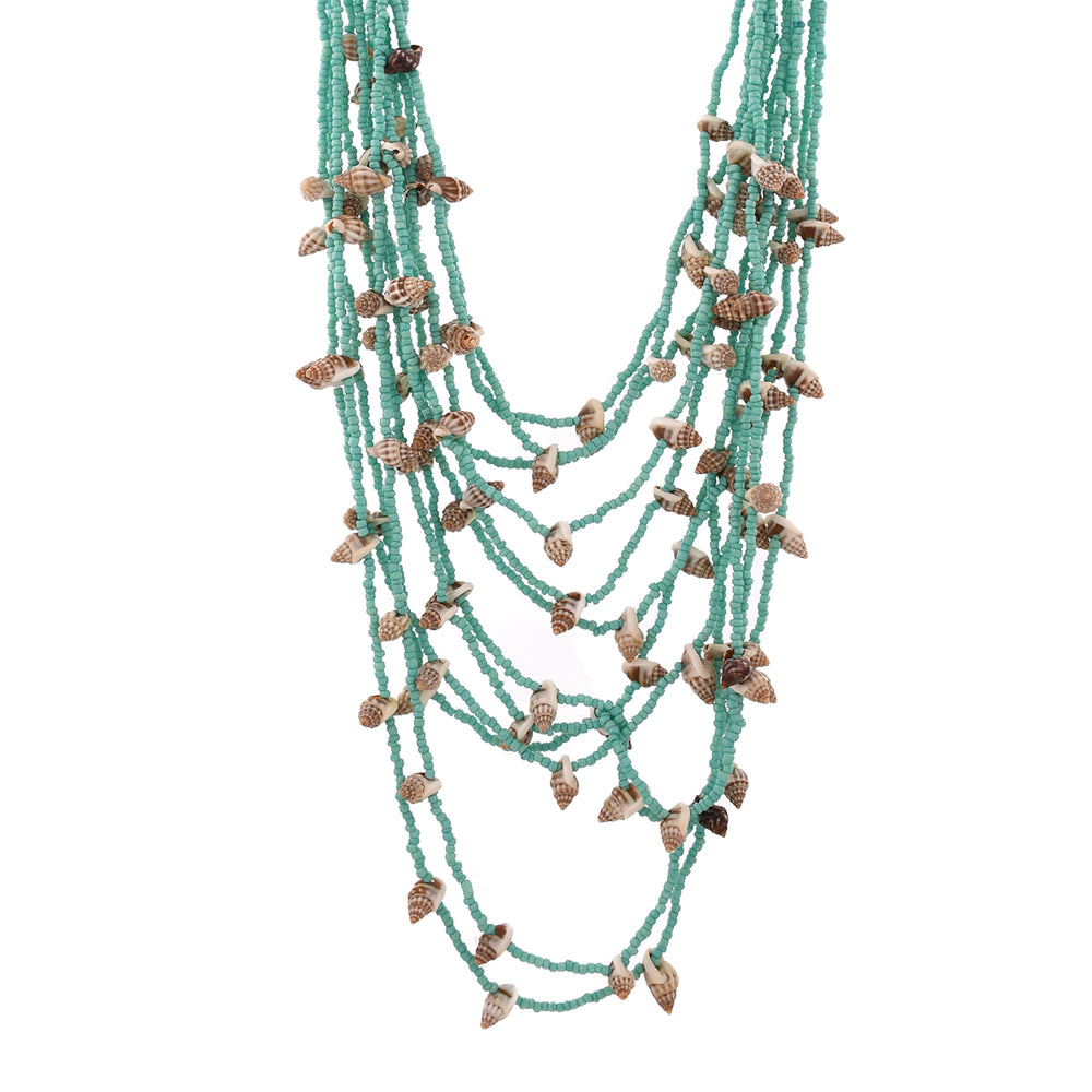 Green White Long Beaded Handcrafted Necklace by Bamboo Tree Jewels