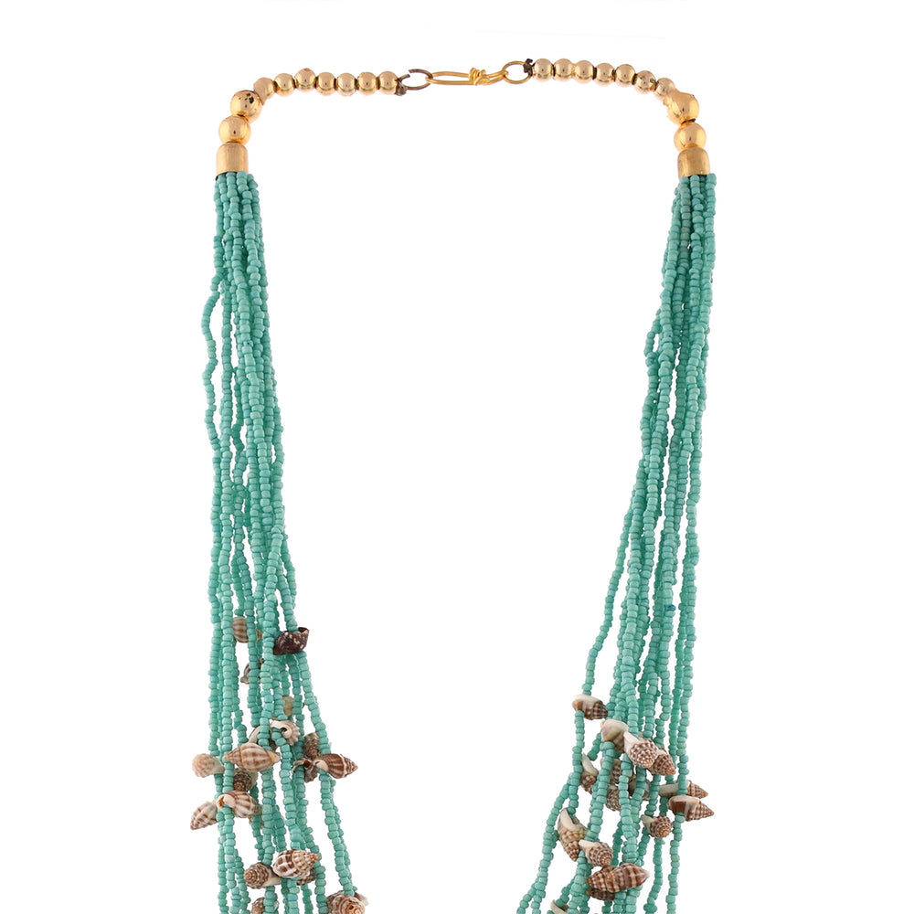 Green White Long Beaded Handcrafted Necklace by Bamboo Tree Jewels