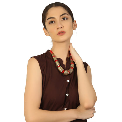 Red Gold Tone Handcrafted Necklace by Bamboo Tree Jewels