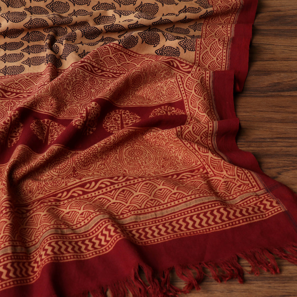 Red - Bagh Block Printed Pure Handloom Cotton Towel