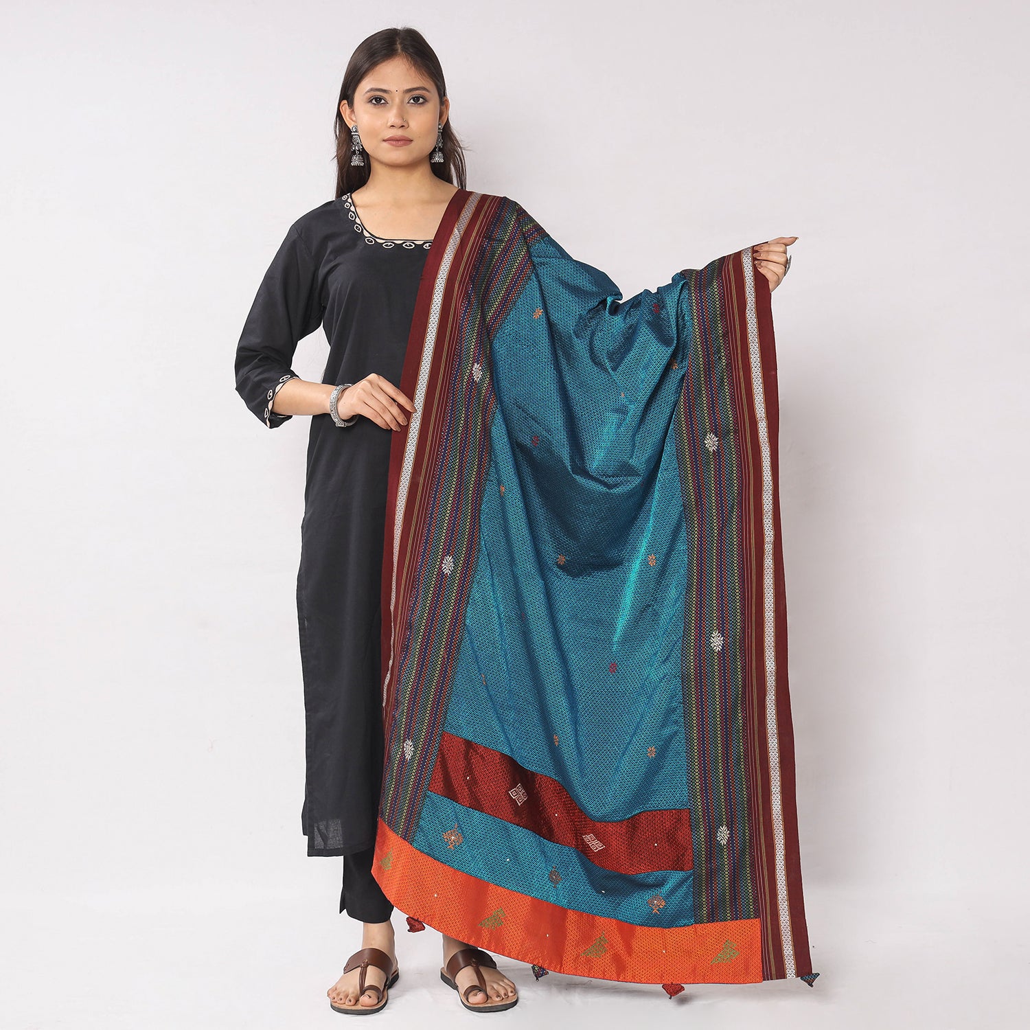 Traditional Look Kasturi Work Saree Blue : The Morani Fashion