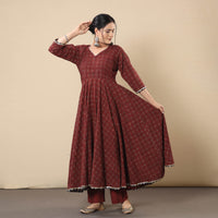 Ajrakh Block Printed Cotton Flared Gher Kurta with Pant Set