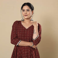 Ajrakh Block Printed Cotton Flared Gher Kurta with Pant Set