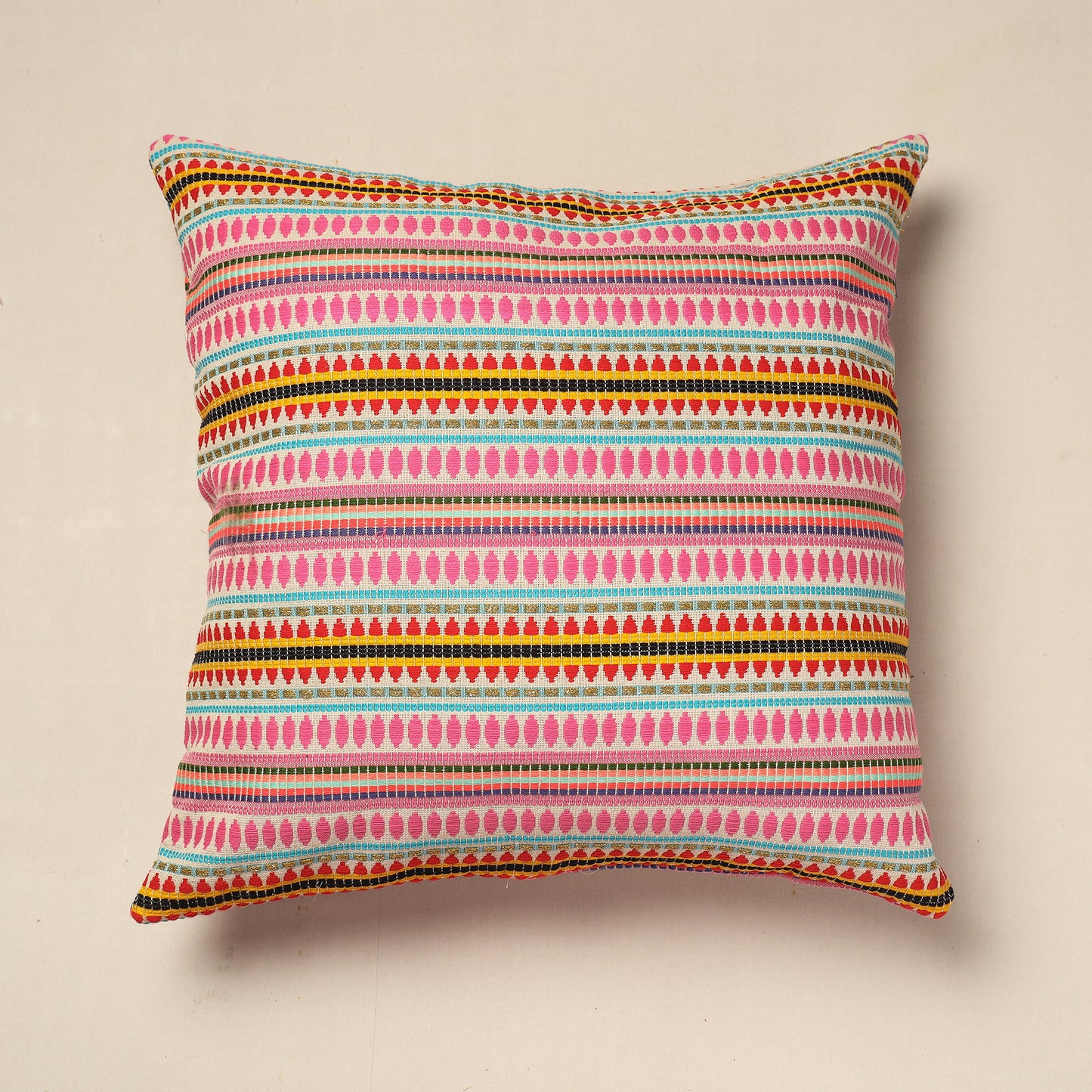 Multicolor - Multicolour Abstract Cotton Jacquard Cushion Cover (24 x 24 in)
