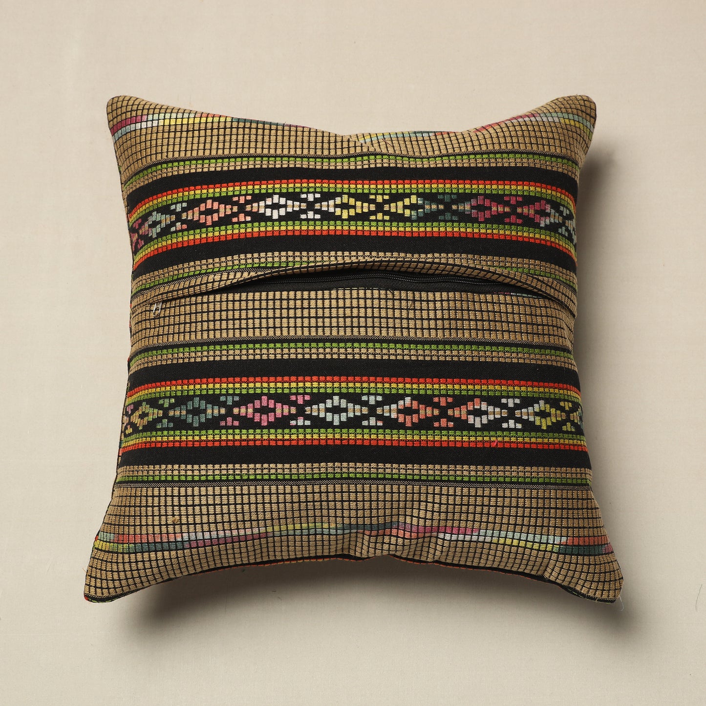 Multicolor - Multicolour Abstract Cotton Jacquard Cushion Cover (18 x 18 in)