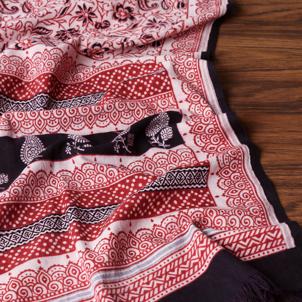 Red - Bagh Block Printed Pure Handloom Cotton Towel