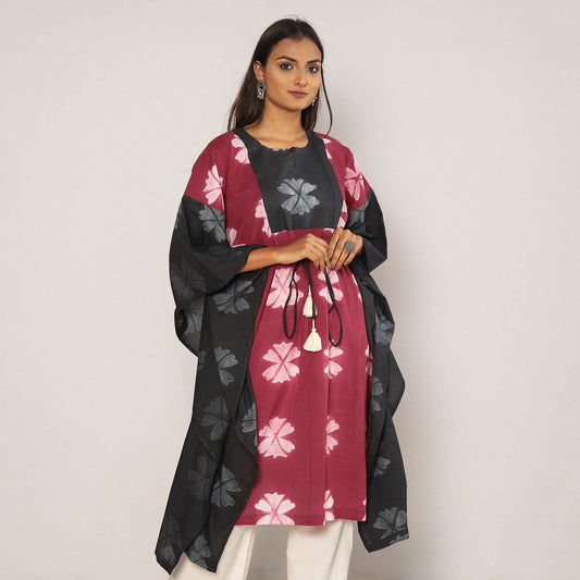 Shibori Tie-Dye Cotton Kaftan Dress (Medium Length)