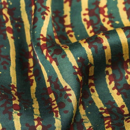 Green - Special Modal Silk Vanaspati Hand Block Printed Fabric