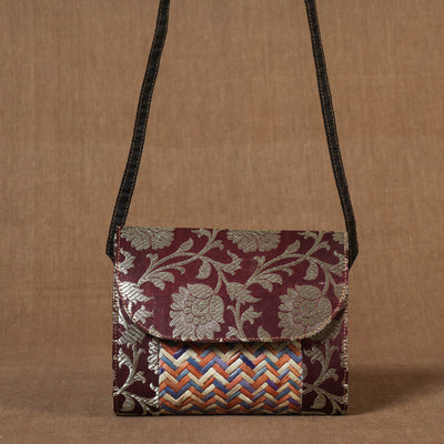 Brown - Sitalpati शीतल पाटी Grass Handwoven Fabric Embellished Sling Bag